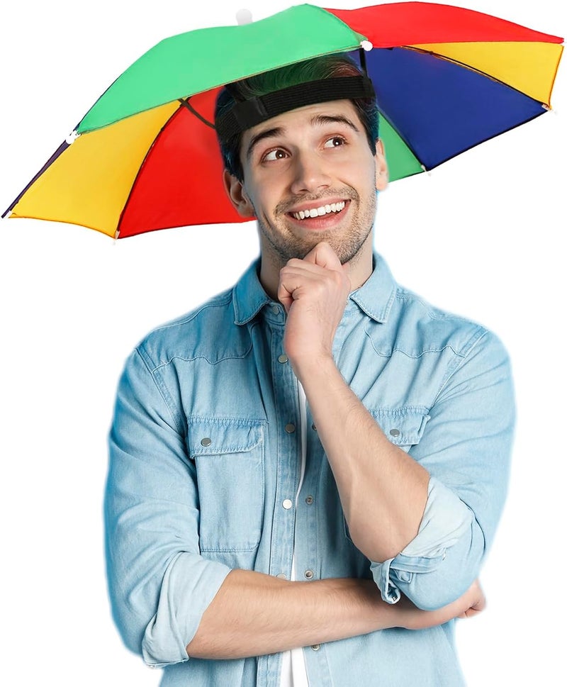 Audaisyly Umbrella Hat, 2 Pack Colorful Party Hats Hands Free Umbrella, Adjustable Headband Fits Women Men Adults for Beach Fishing Gardening - Image 5